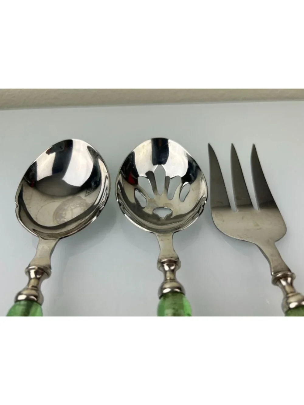 Lenox Holiday Gatherings 3 Pc Amber Green Serving Set Fork Spoon Slotted